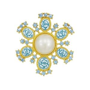 Vintage Blue Flower and Pearl Brooch